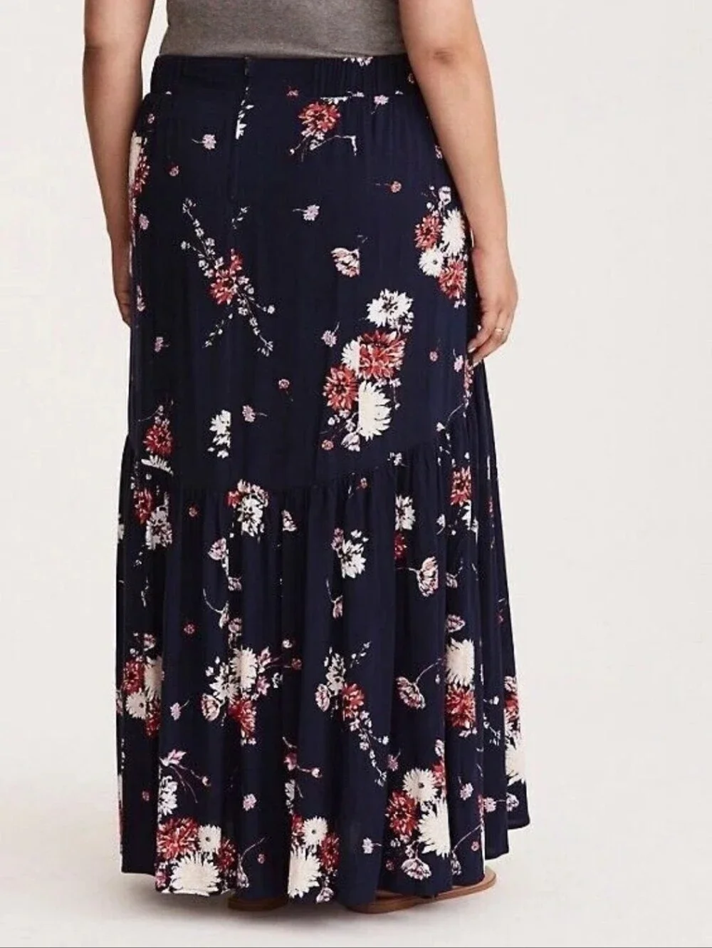 NWT Torrid Navy Floral Button Front Back Zip Stretch Challis Maxi Skirt